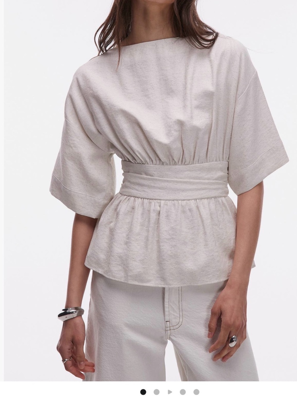 NWT Topshop Linen Blend Open Back Peplum Top Natural US 8 Medium